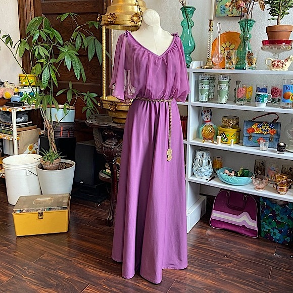 1970s Grecian Lavender Flutter Maxi Dress - Picture 6 of 6